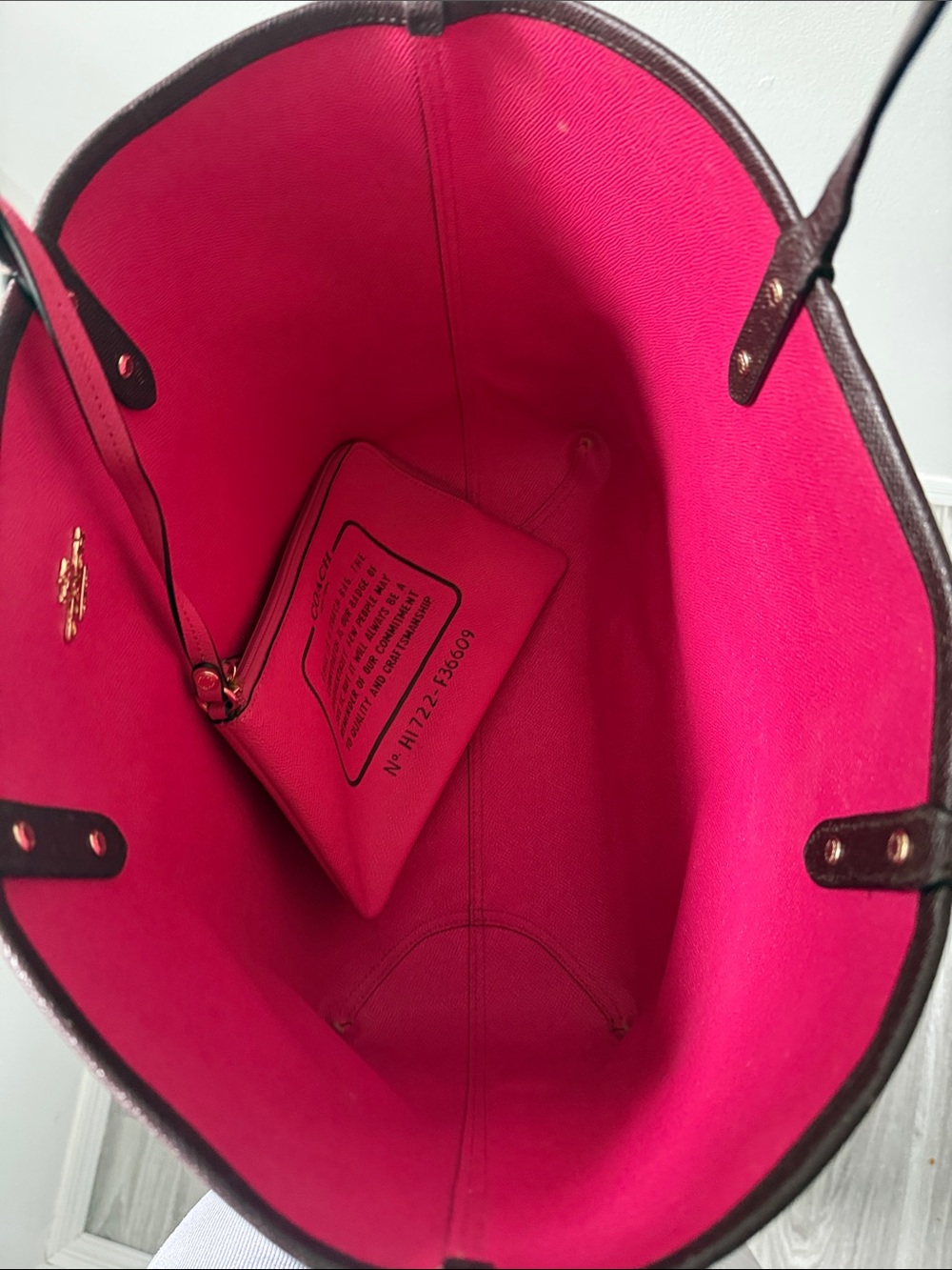 Brown/Pink Reversible Coach Leather Tote - Picture 3 of 3